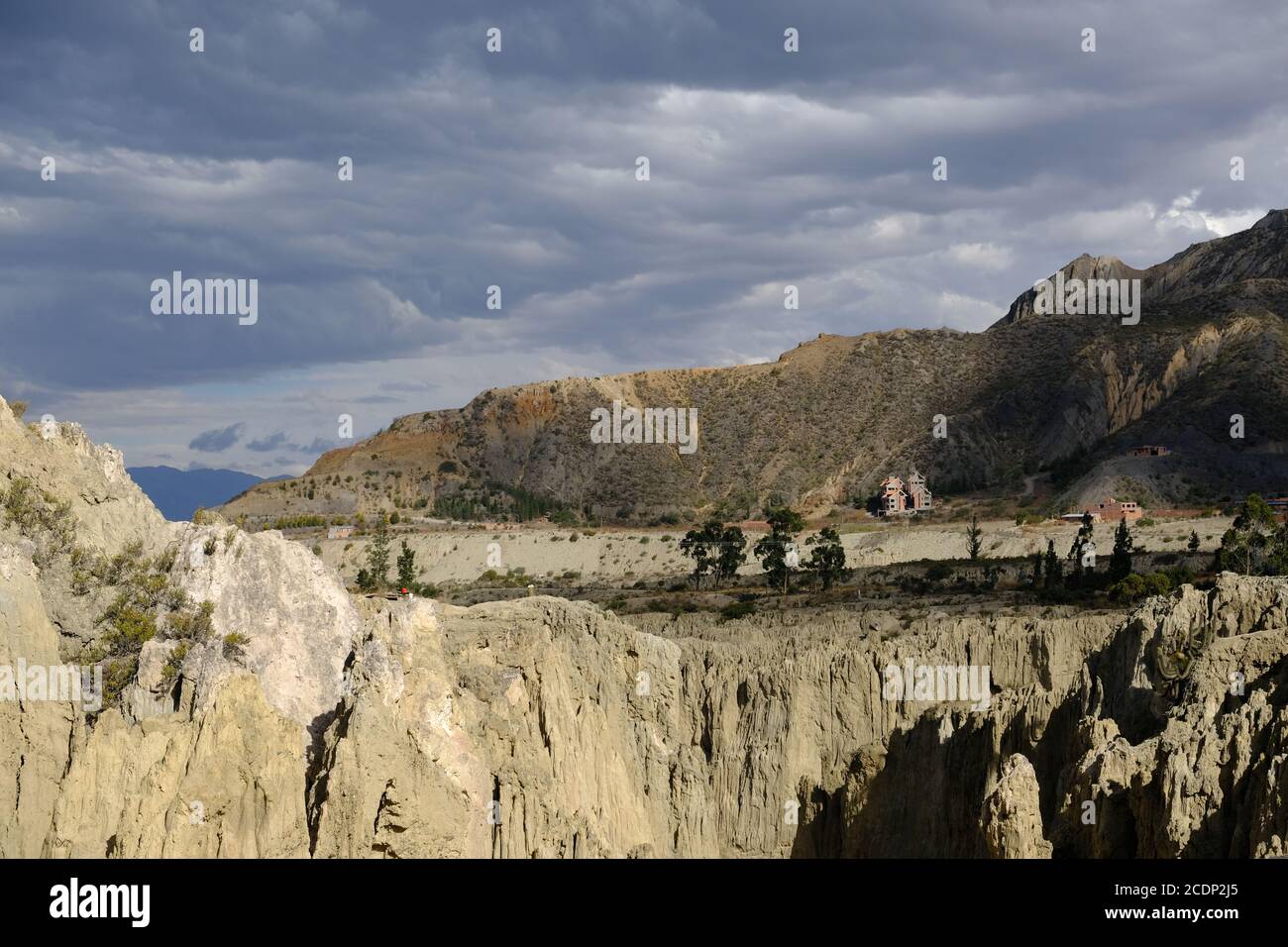 Bolivia La Paz Valle de la Luna - Valley of the moon with houses and rock formations Stock Photo