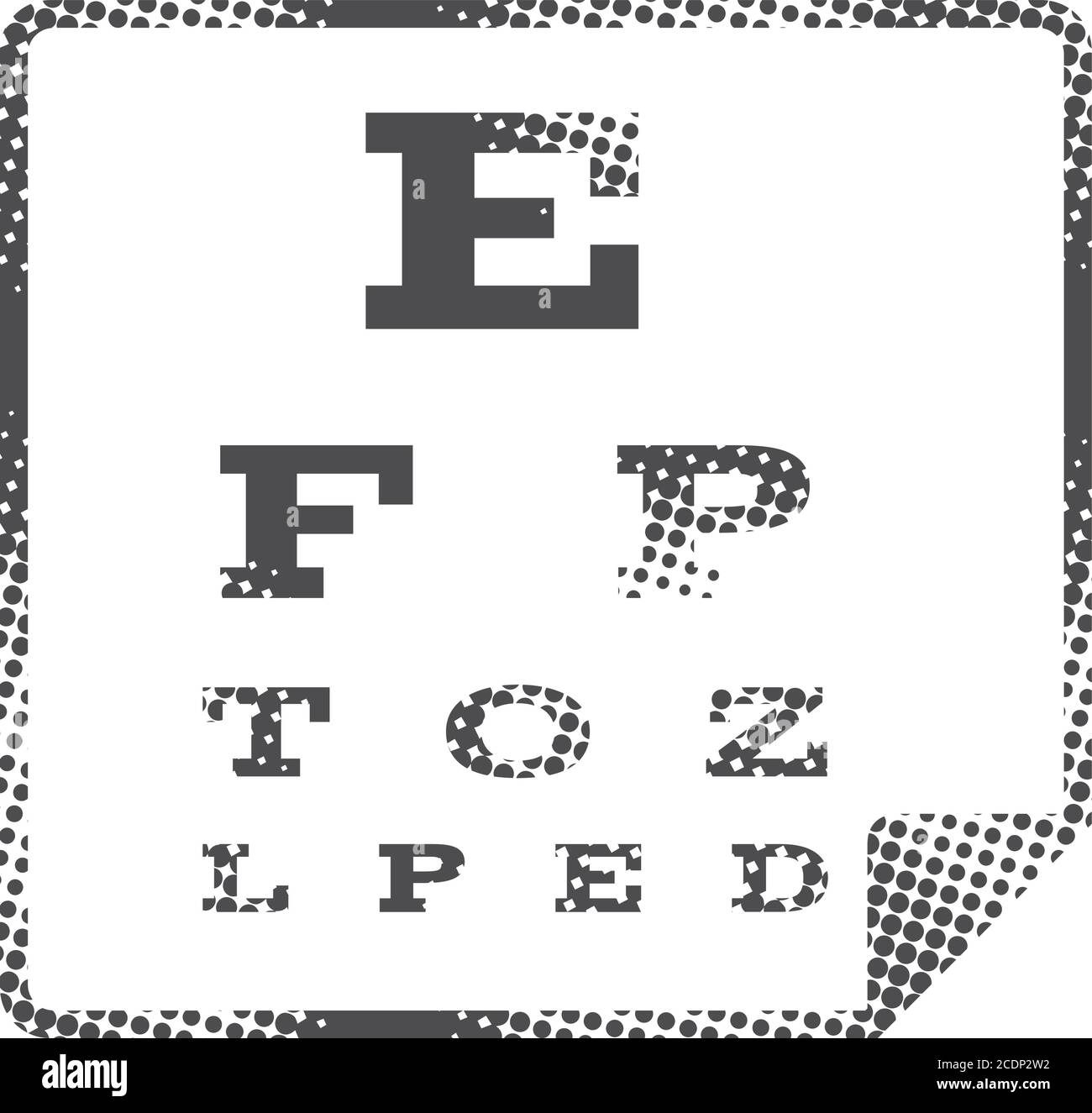 Eye test page icon in halftone style. Black and white monochrome vector