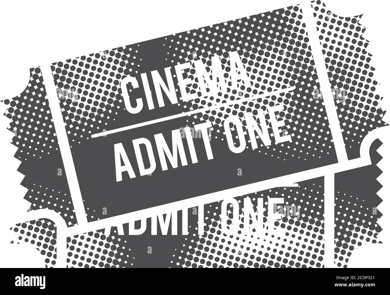 Cinema ticket icon in halftone style. Black and white monochrome vector ...
