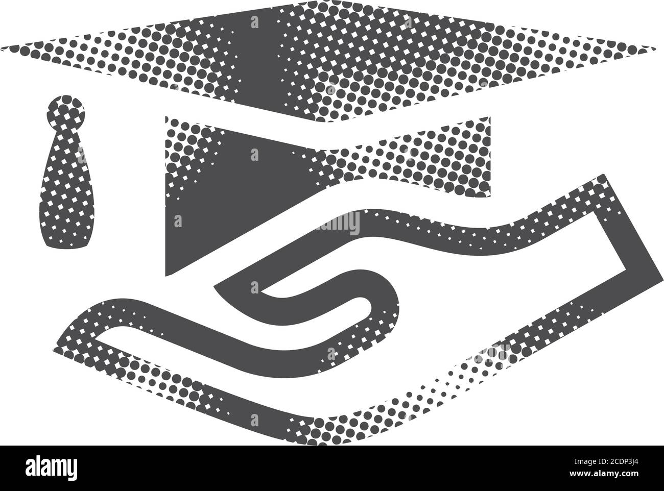 Hand holding diploma icon in halftone style. Black and white monochrome ...