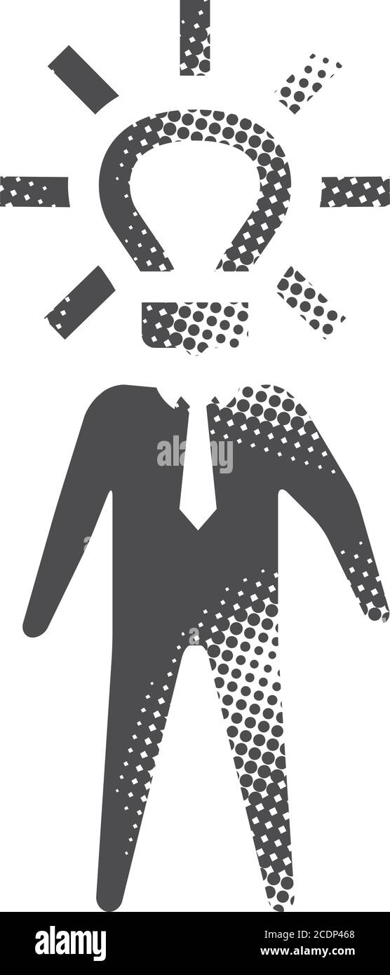 Light bulb head icon in halftone style. Black and white monochrome ...