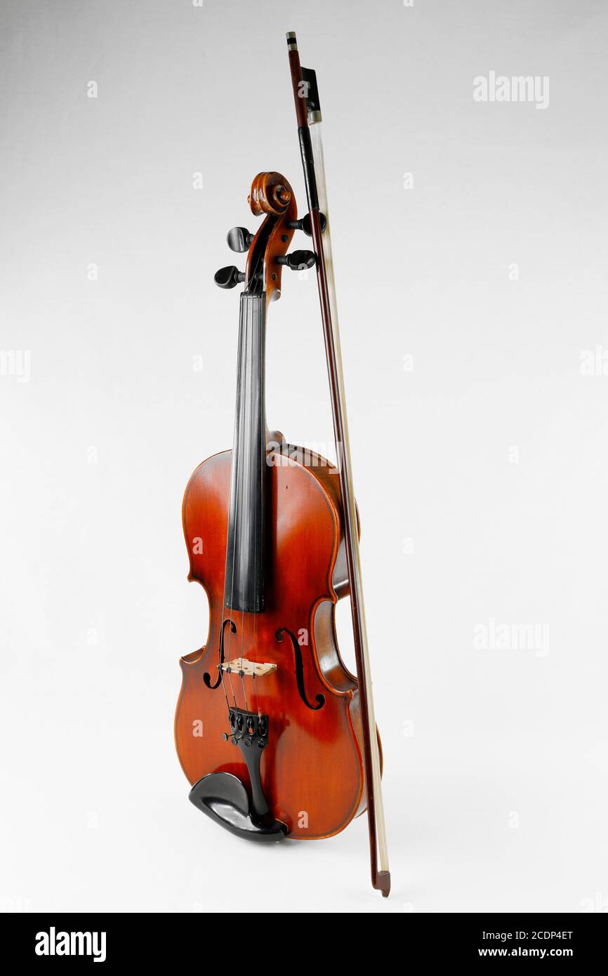 A violin with bow isolated on white background Stock Photo