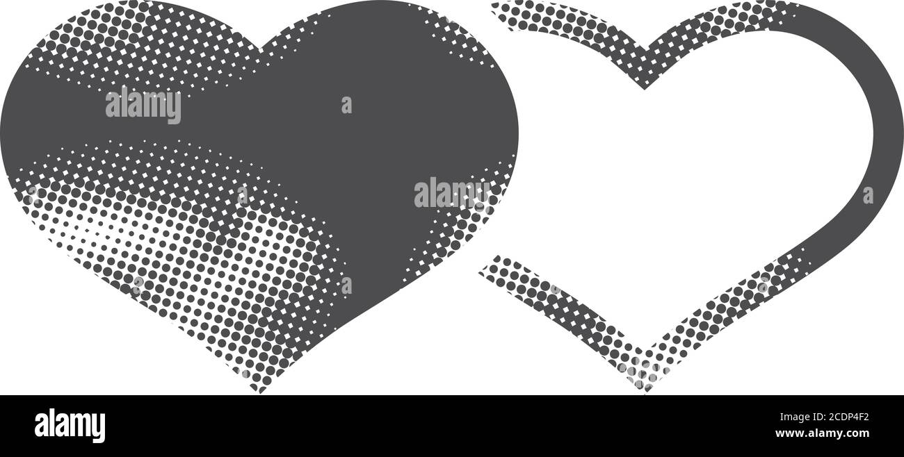 Heart shape icon in halftone style. Black and white monochrome vector ...