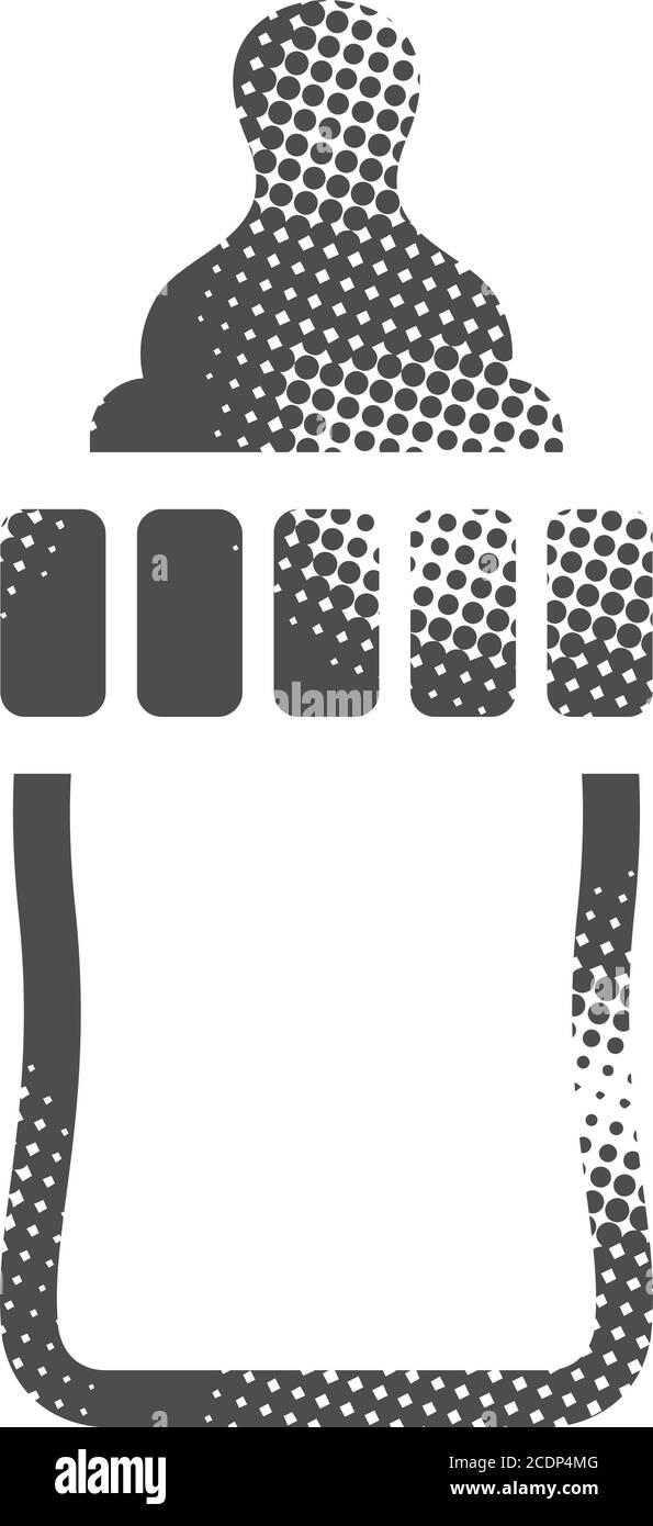 Milk bottle icon in halftone style. Black and white monochrome vector ...