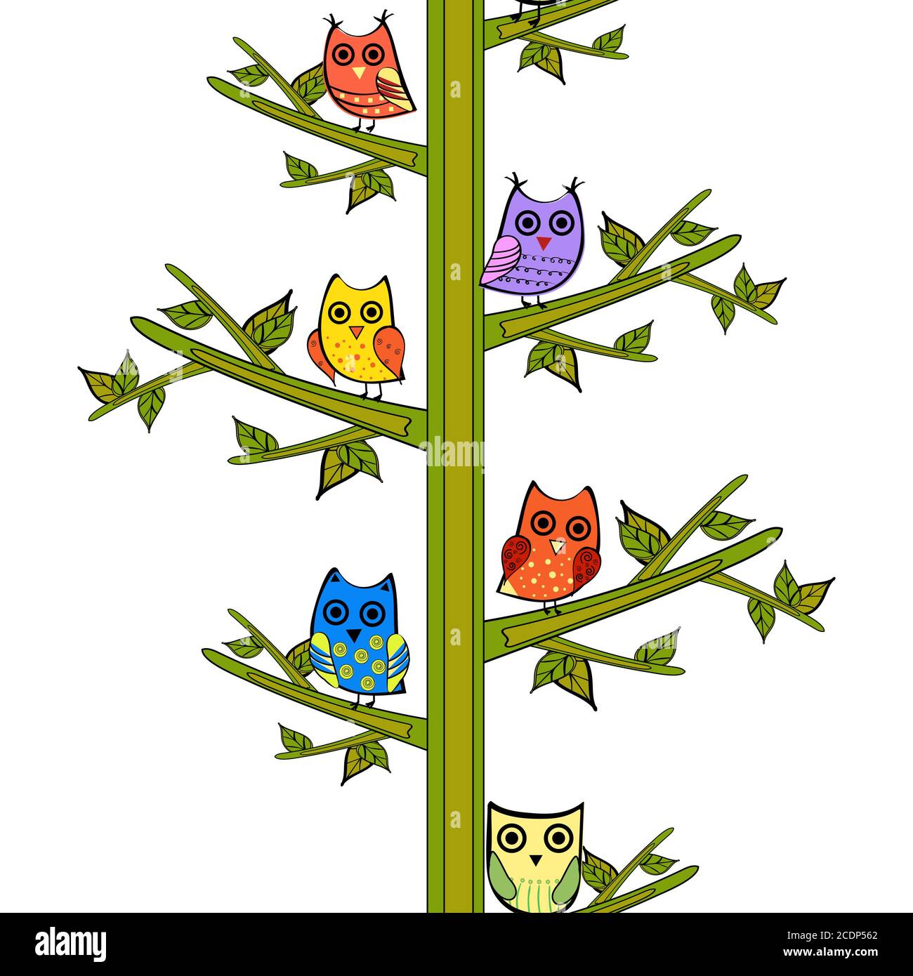 Owl on a tree branch vertical vector seamless pattern Stock Photo - Alamy