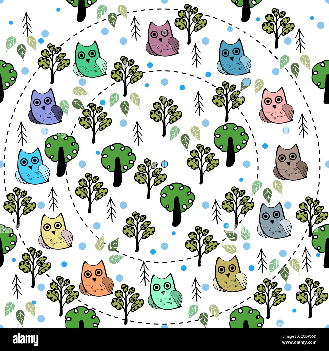 Owls in the forest vector seamless pattern Stock Photo - Alamy