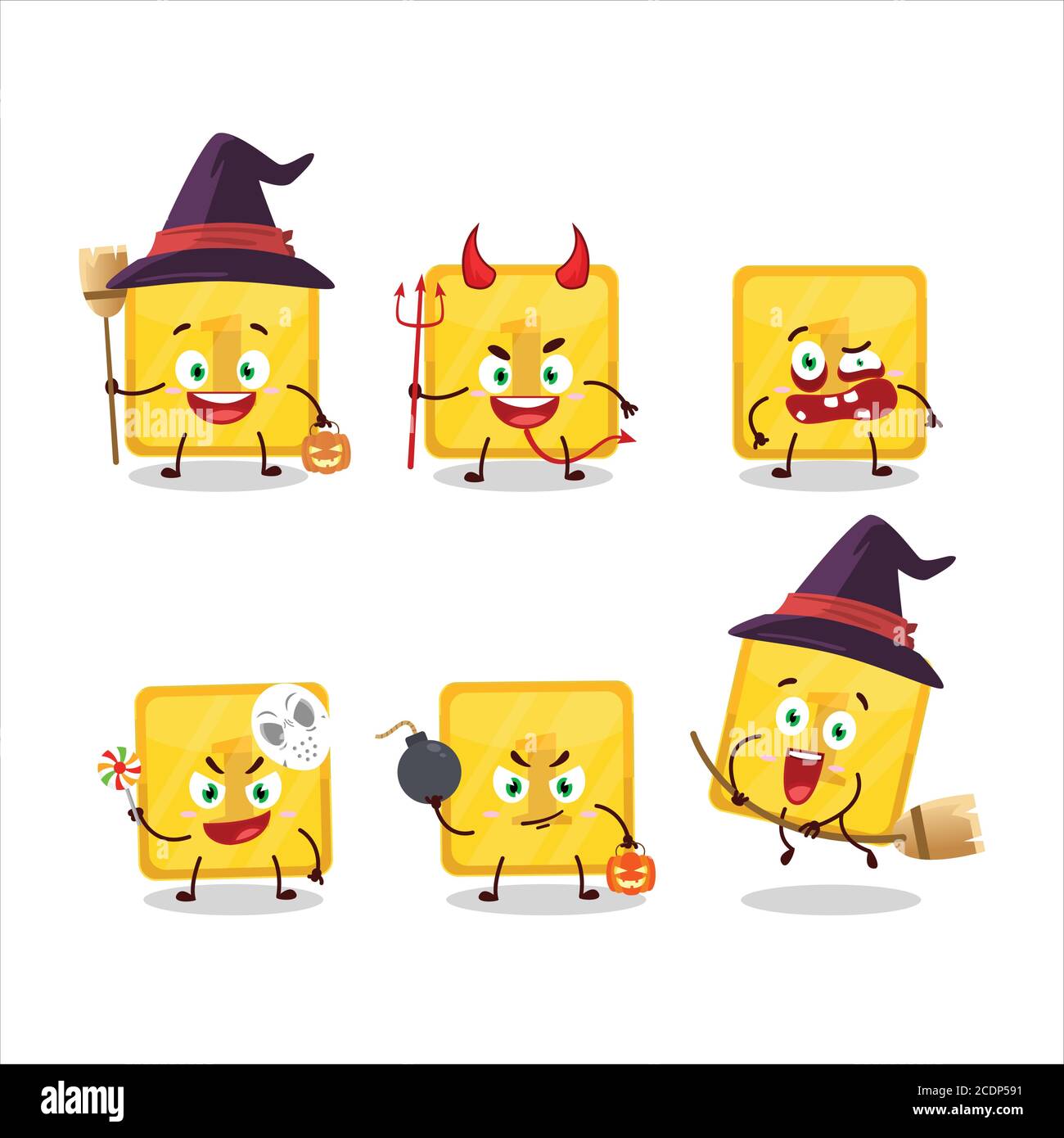 Halloween expression emoticons with cartoon character of gold first ...