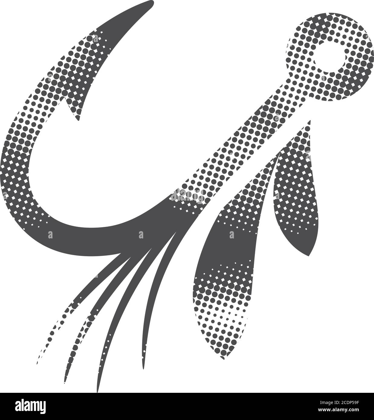 Fishing lure icon in halftone style. Black and white monochrome vector ...
