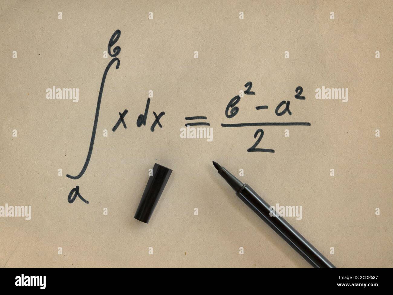 Example of a definite integral with its general solution and a felt pen Stock Photo