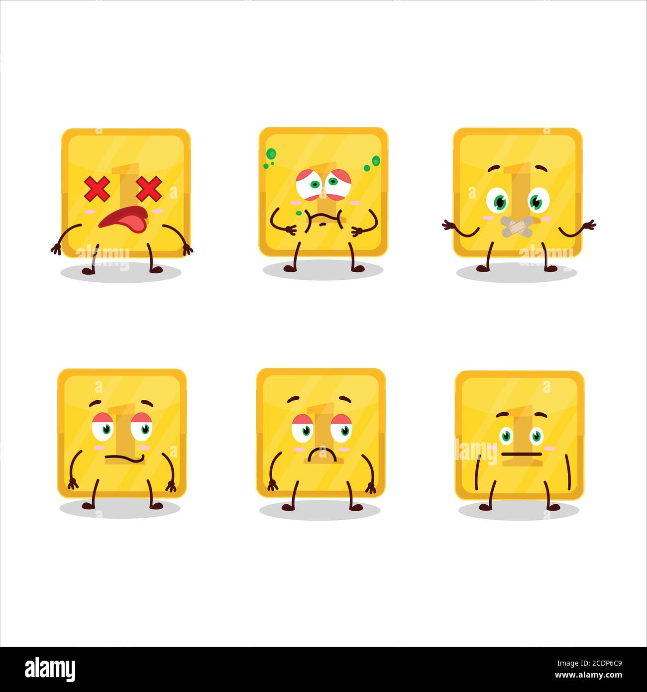 Gold first button cartoon character with nope expression Stock Vector