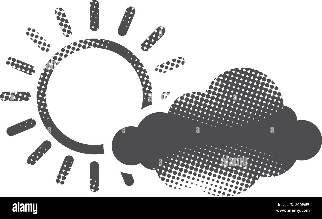 Weather forecast partly cloudy icon in halftone style. Black and white ...