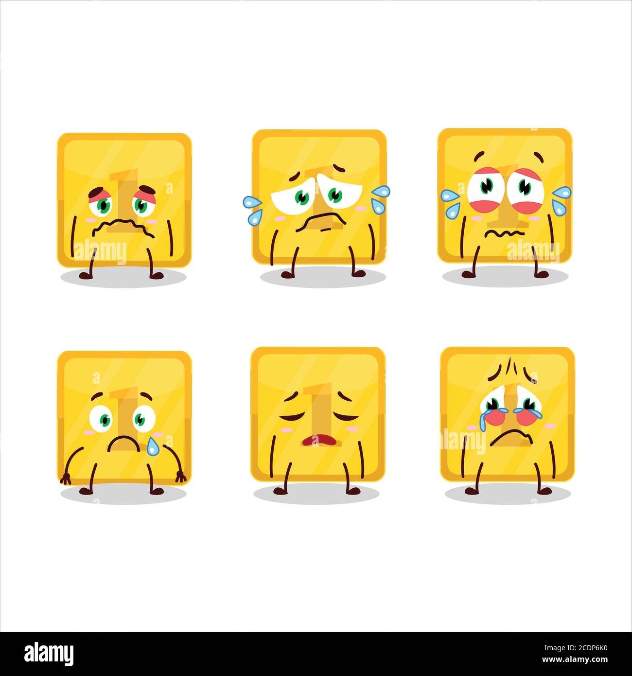 Gold first button cartoon character with sad expression Stock Vector