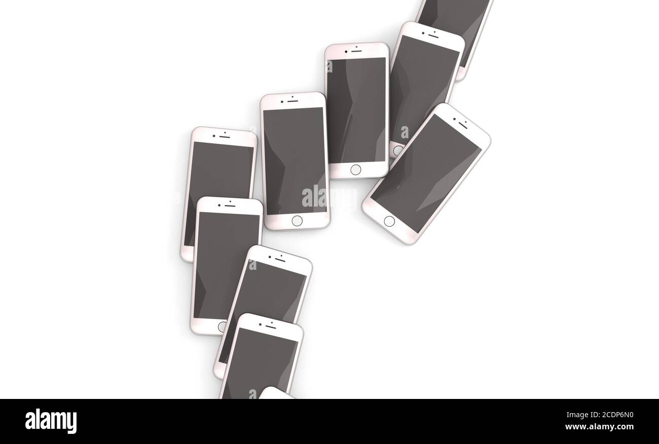 Set of many realistic iphone isolated on white 3d illustration Stock Photo