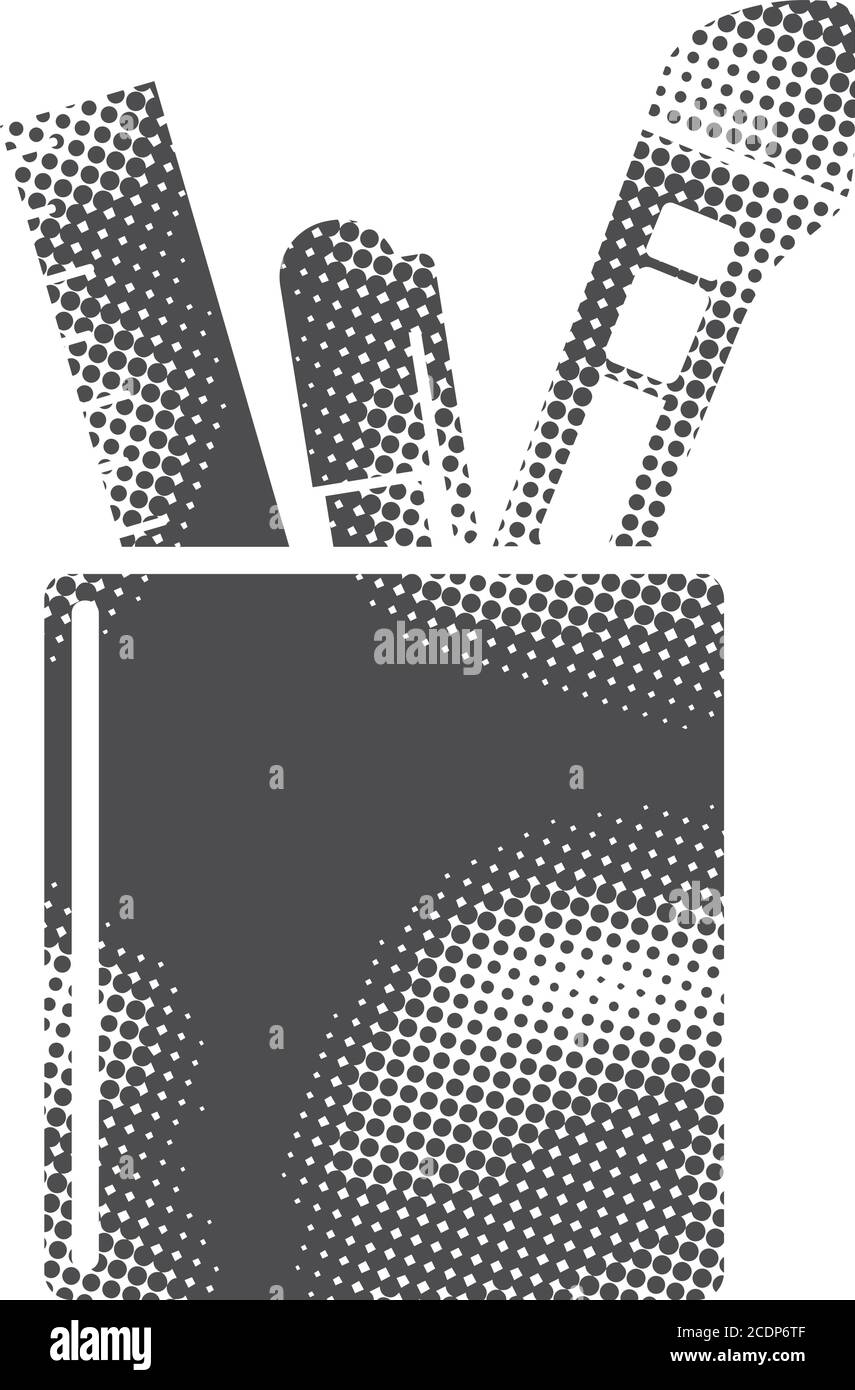 Pen pot icon in halftone style. Black and white monochrome vector ...