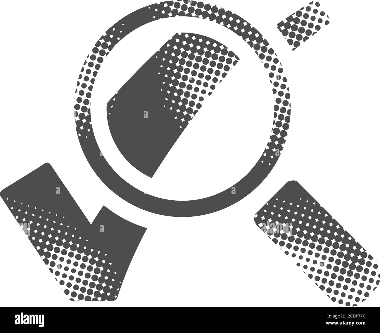 Magnifier check mark icon in halftone style. Black and white monochrome
