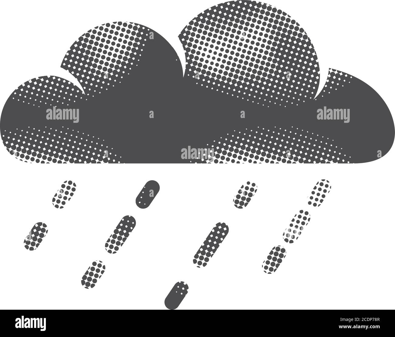 Rain cloud icon in halftone style. Black and white monochrome vector ...