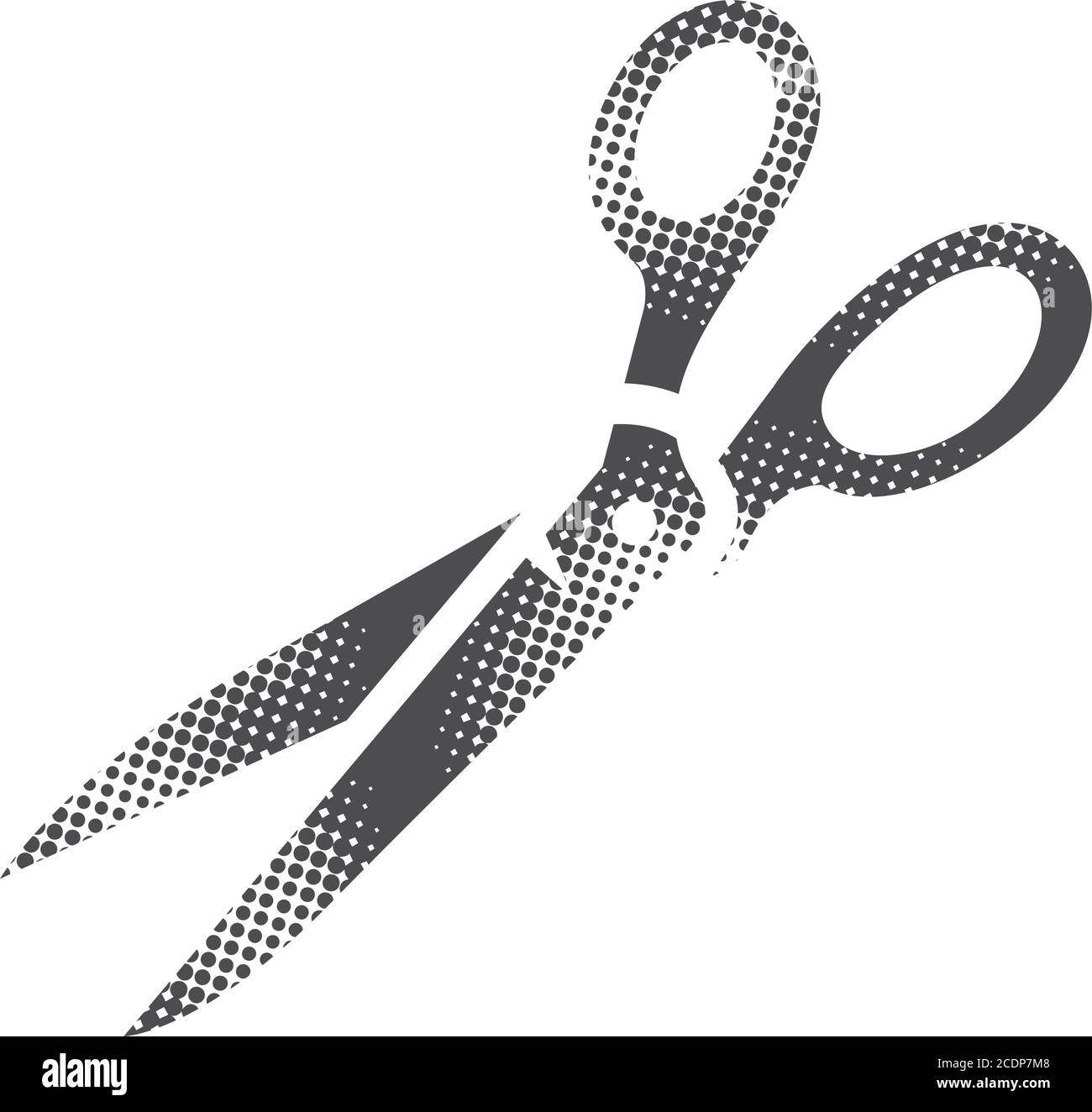 Scissor icon in halftone style. Black and white monochrome vector illustration. Stock Vector