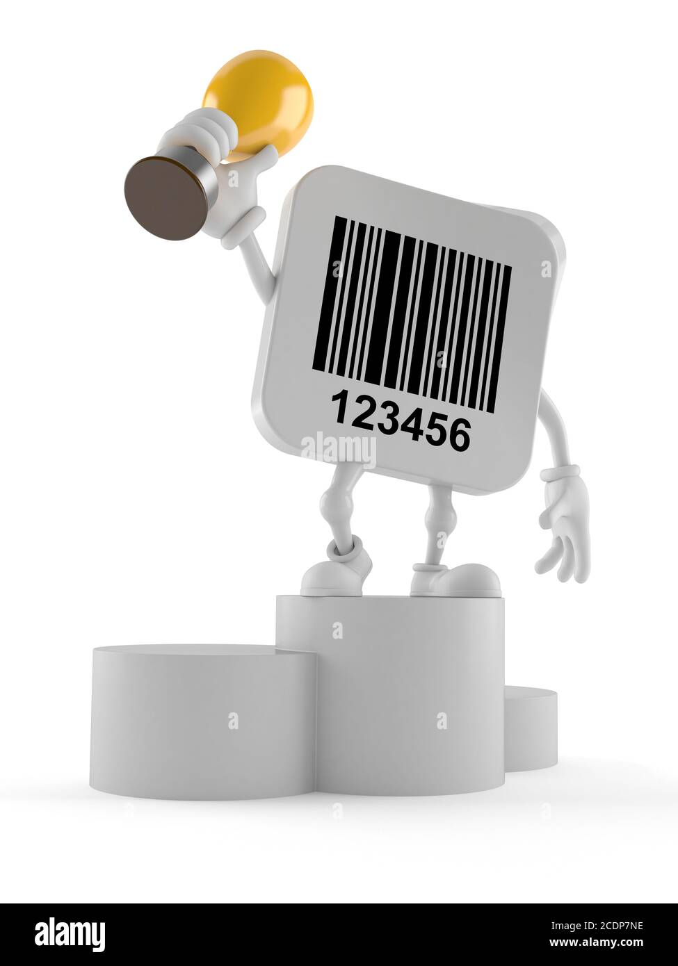 Barcode character holding golden trophy isolated on white background ...