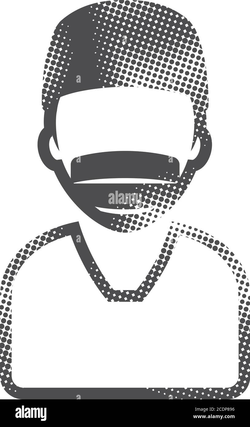 Surgeon icon in halftone style. Black and white monochrome vector illustration. Stock Vector