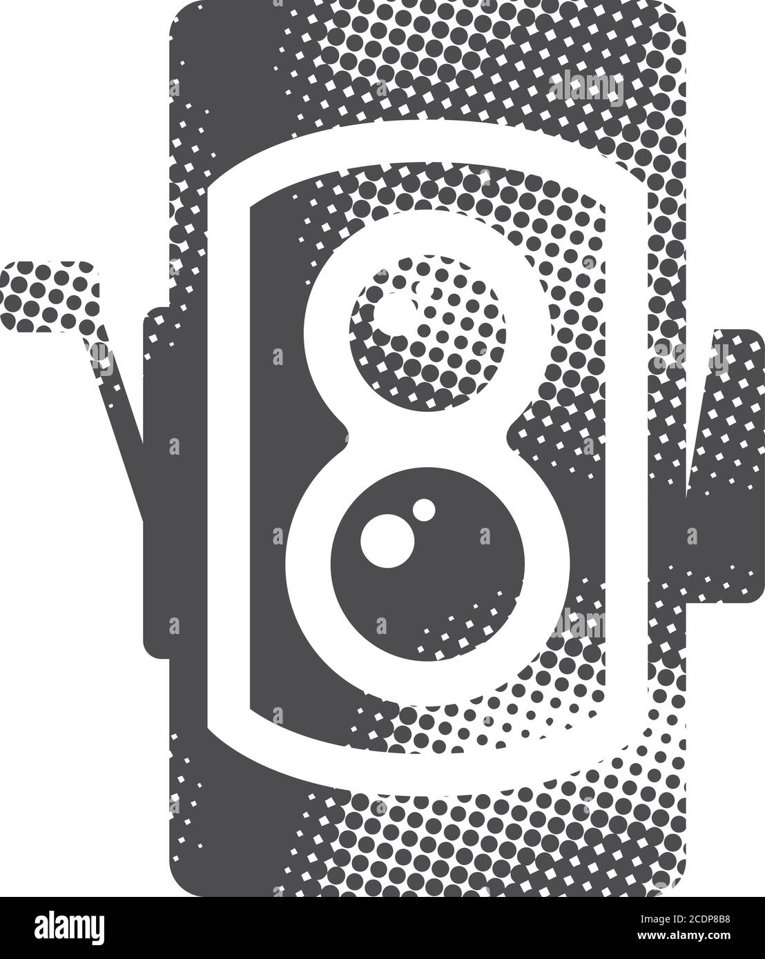 Twin lens reflex camera icon in halftone style. Black and white monochrome vector illustration. Stock Vector