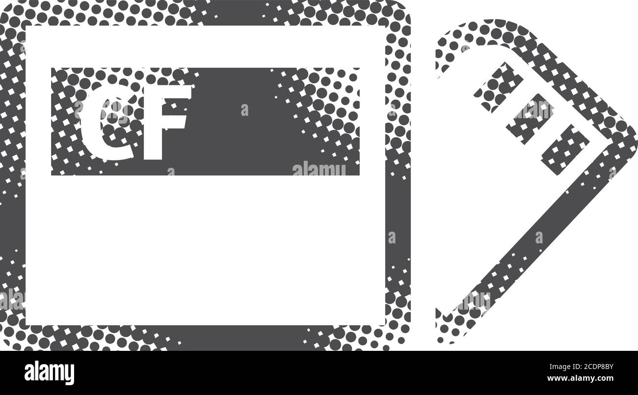Compact flash and SD card icon in halftone style. Black and white monochrome vector illustration. Stock Vector