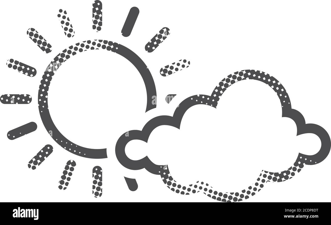 Weather forecast partly sunny icon in halftone style. Black and white ...