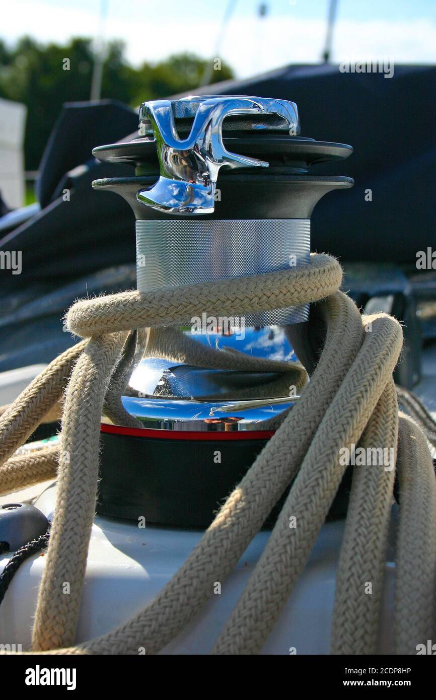 Winch on sailing boat Stock Photo