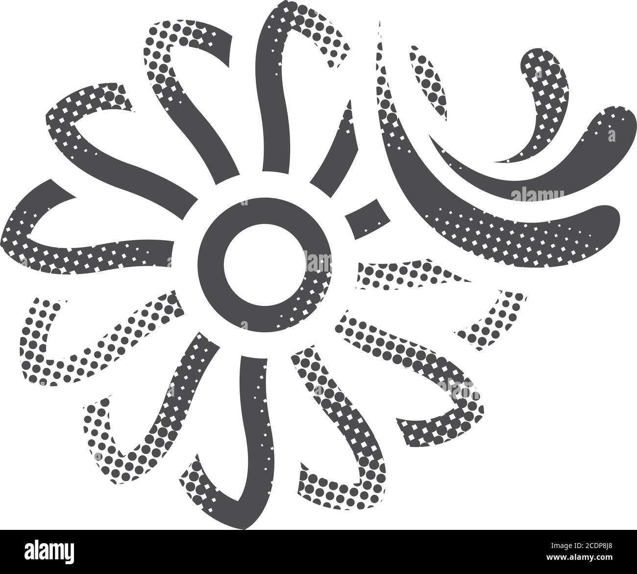 Water turbine icon in halftone style. Black and white monochrome vector illustration. Stock Vector