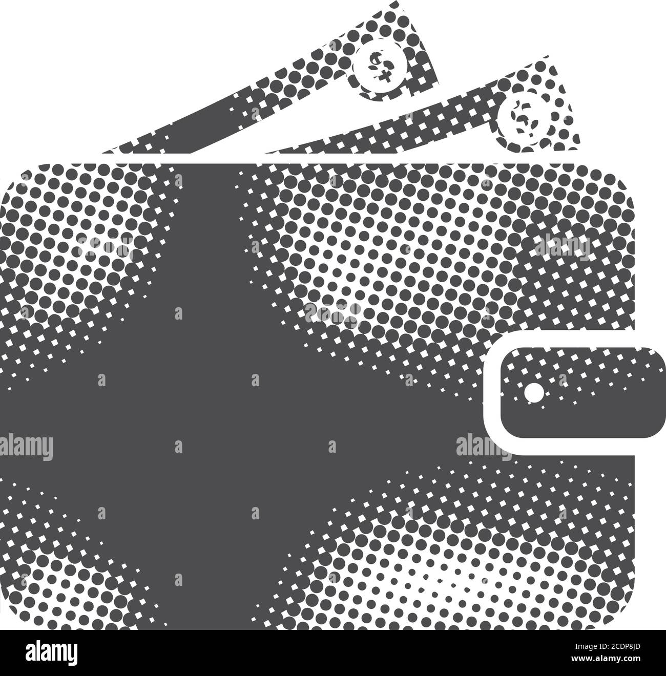 Wallet icon in halftone style. Black and white monochrome vector illustration. Stock Vector