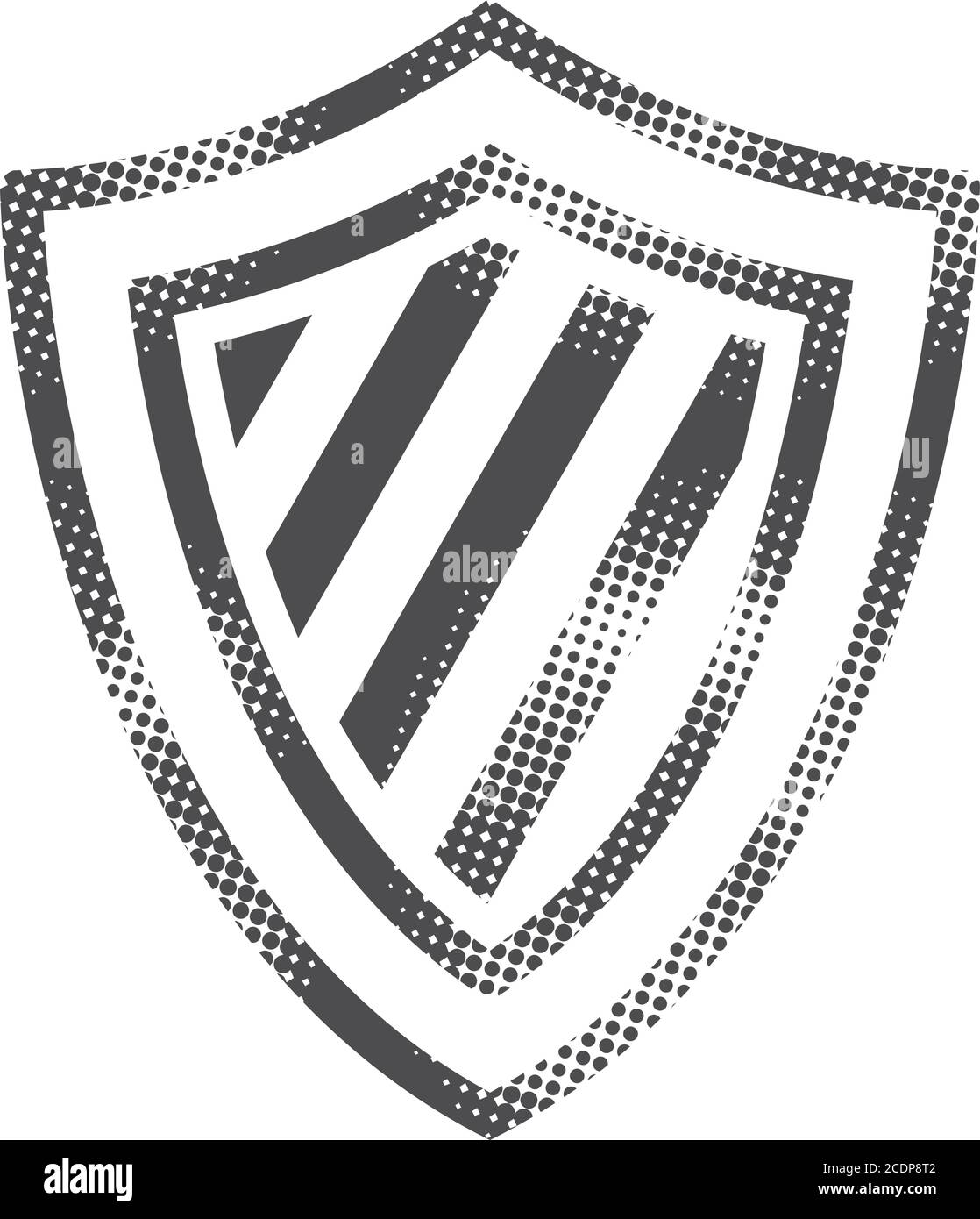 Stripe shield icon in halftone style. Black and white monochrome vector ...