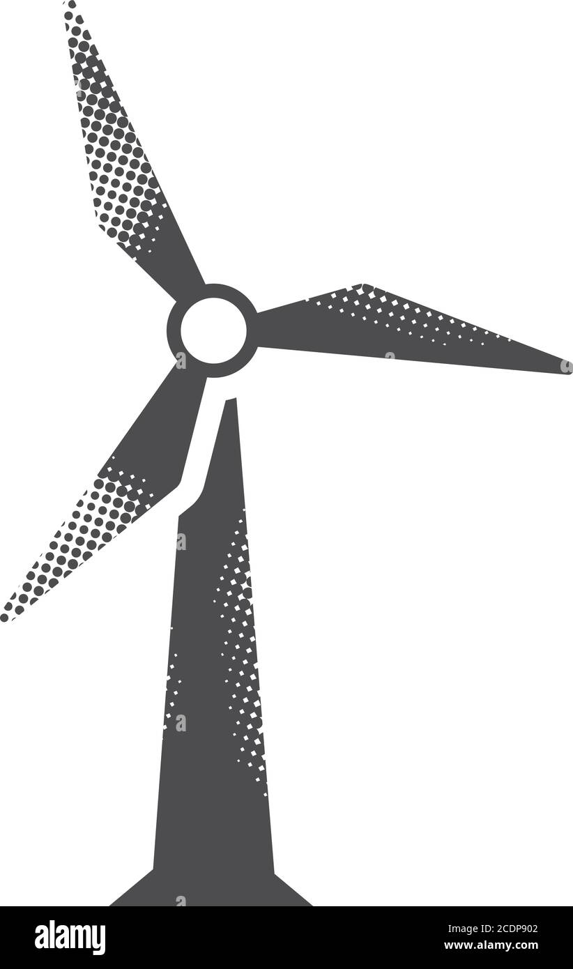 Wind turbine icon in halftone style. Black and white monochrome vector ...