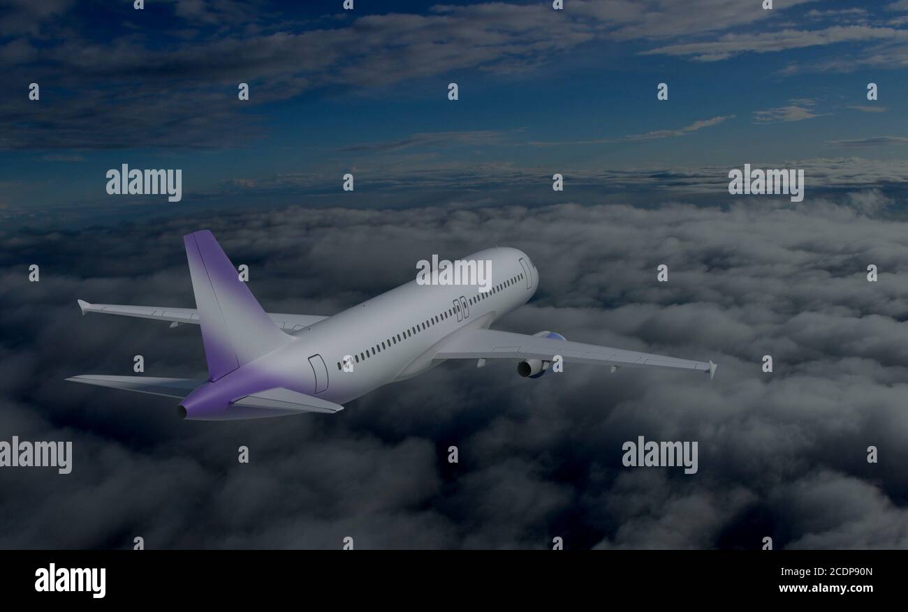 flying plane in the sky 3d illustration Stock Photo - Alamy