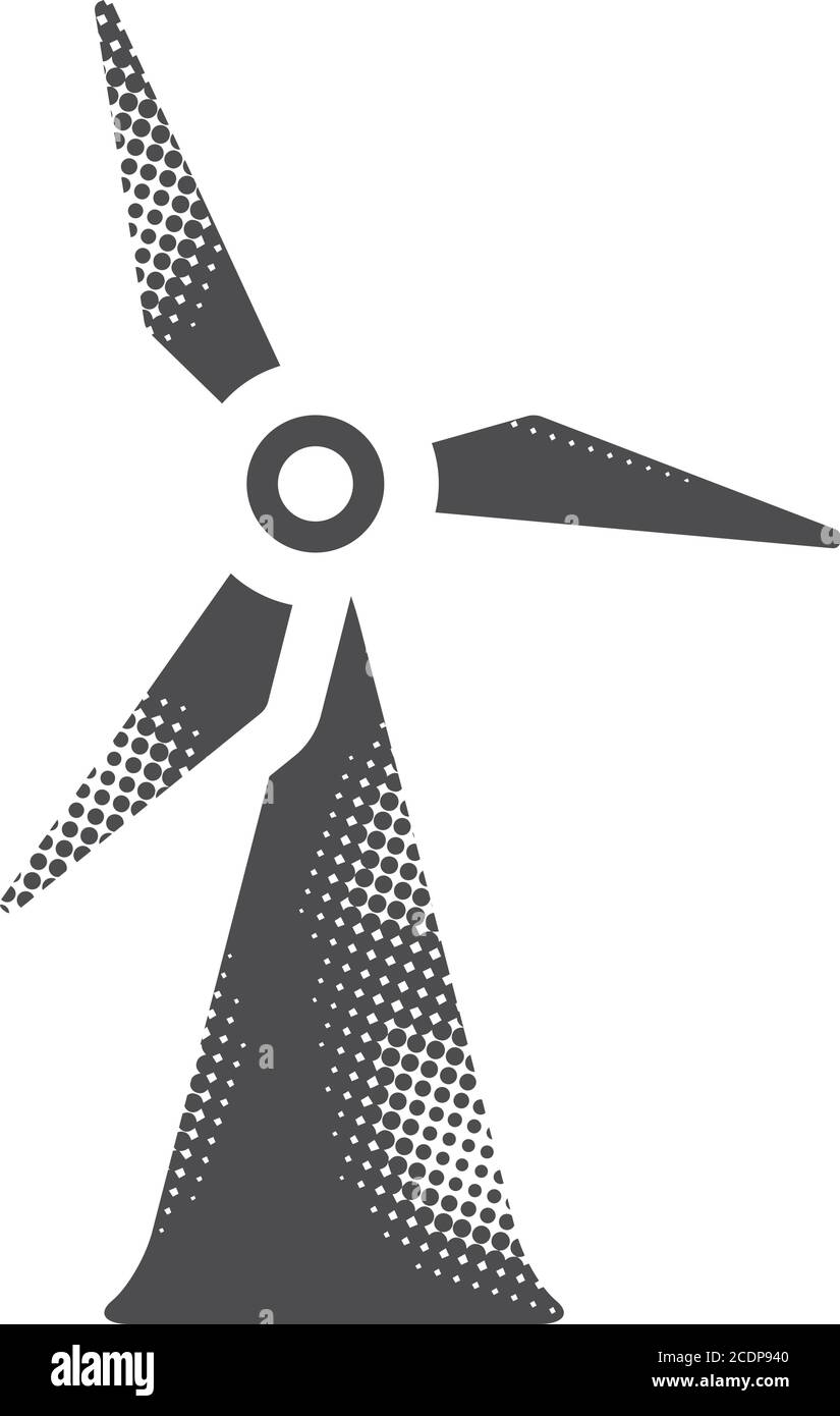 Wind turbine icon in halftone style. Black and white monochrome vector ...