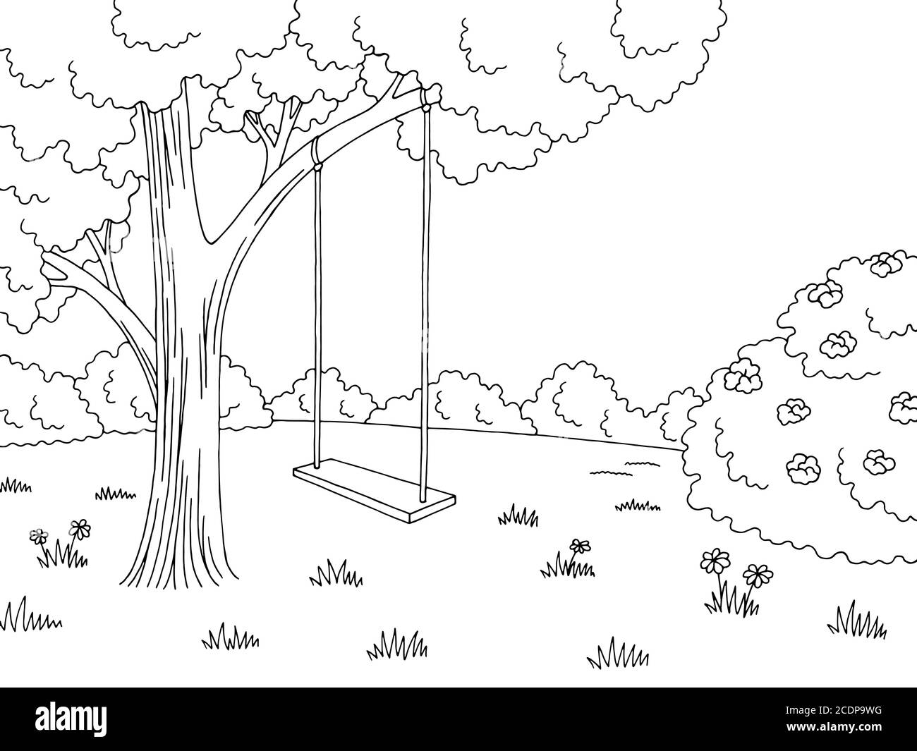 Tree swing graphic black white forest glade landscape sketch illustration  vector Stock Vector Image & Art - Alamy