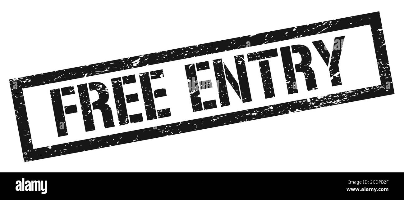 FREE ENTRY black grungy rectangle stamp sign. Stock Photo