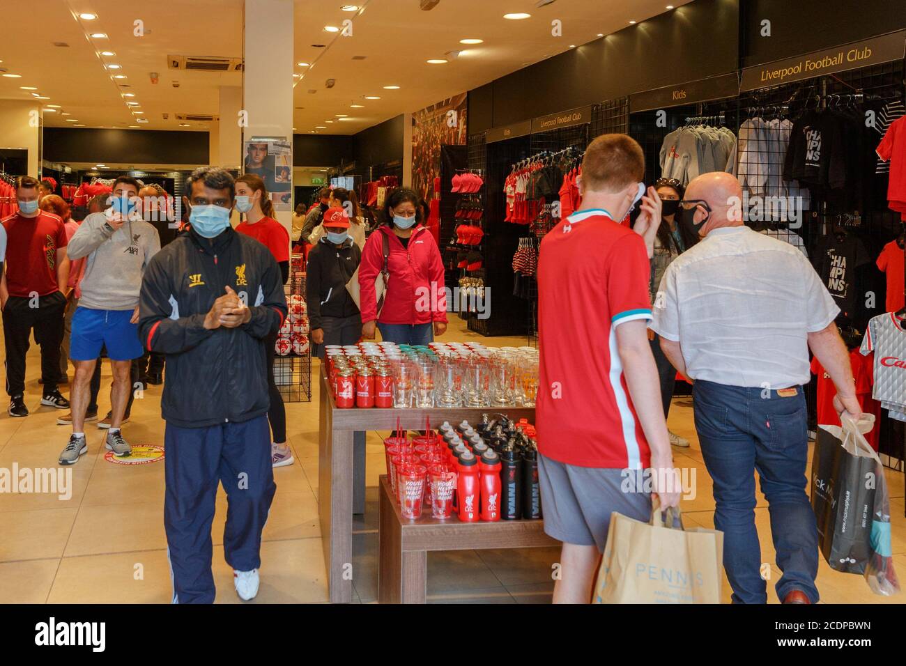 Cork, Ireland. 29th Aug, 2020. Liverpool FC Store Opening, Cork City. A Liverpool FC pop up store opened its doors at 12pm today on St Patrick's Street today. The store is selling the official merchandise of the 2020 Premier League winners. Credit: Damian Coleman/Alamy Live News Stock Photo