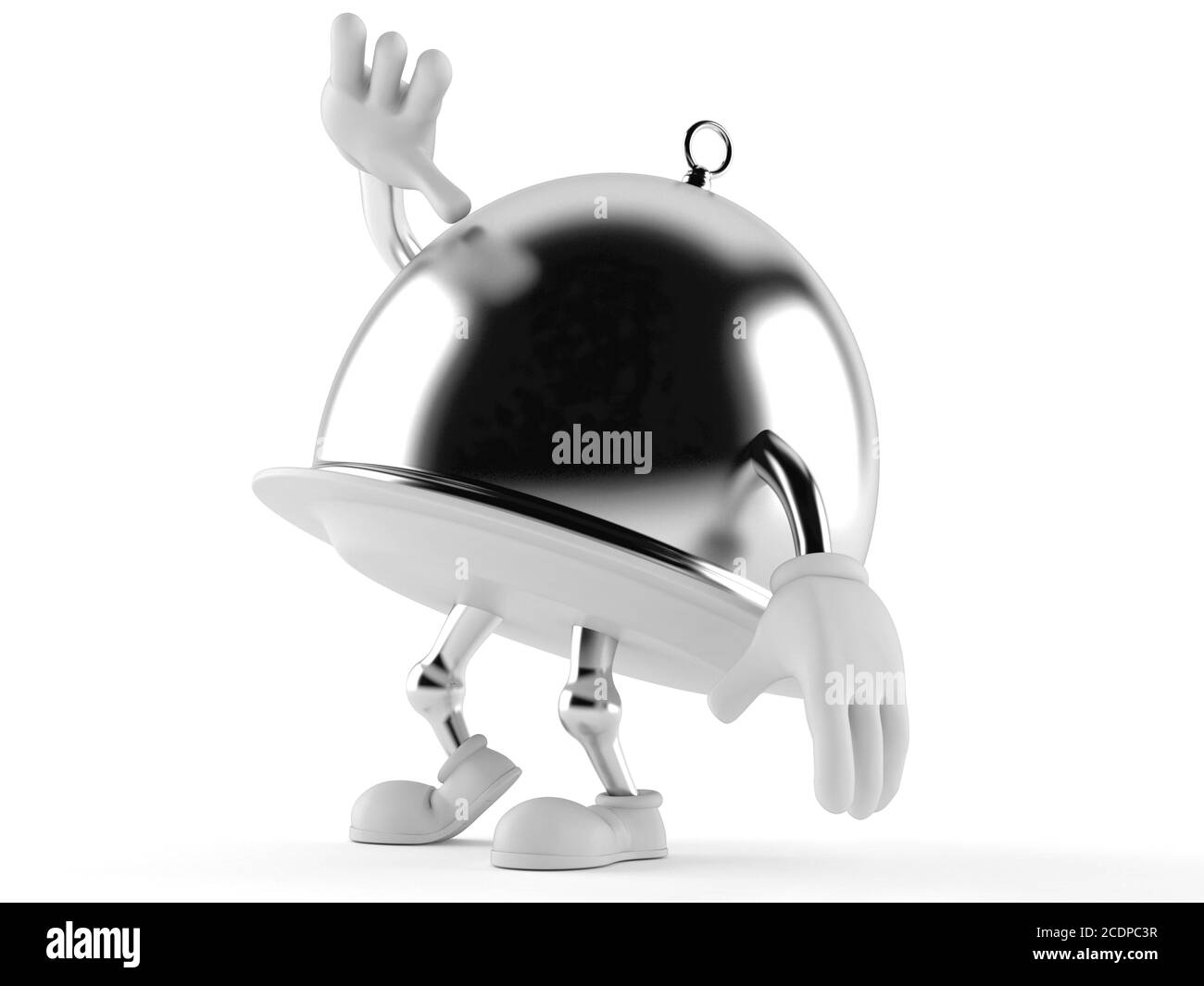 Catering dome character looking up isolated on white background Stock Photo