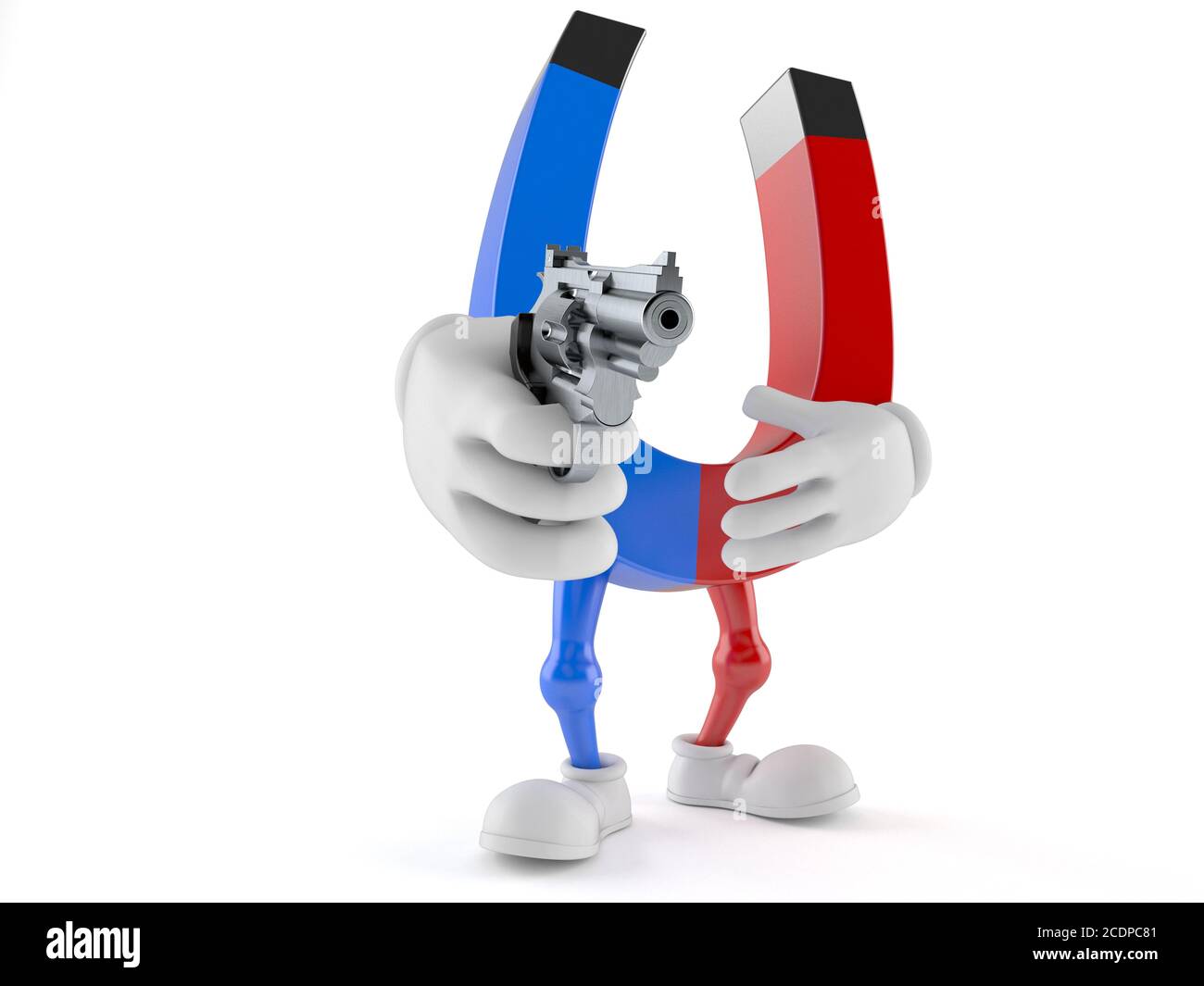 character aiming a gun isolated on white background Stock Photo