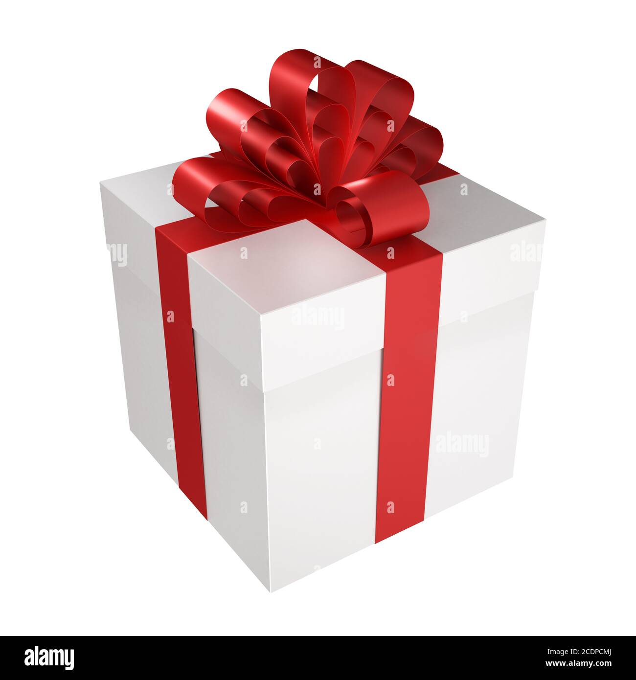 White gift box with red bow isolated on white background. 3d ...