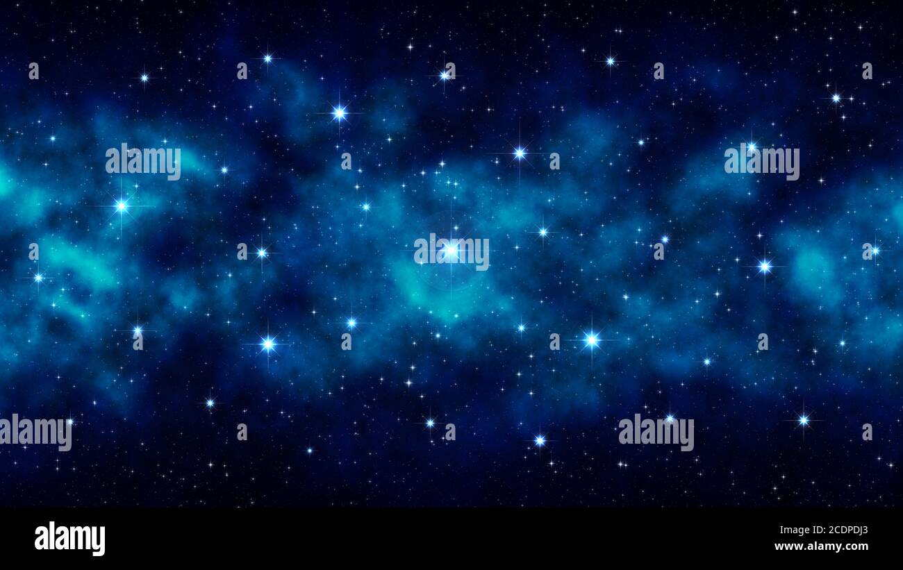 Night starry sky, blue space background with bright big stars, nebula ...