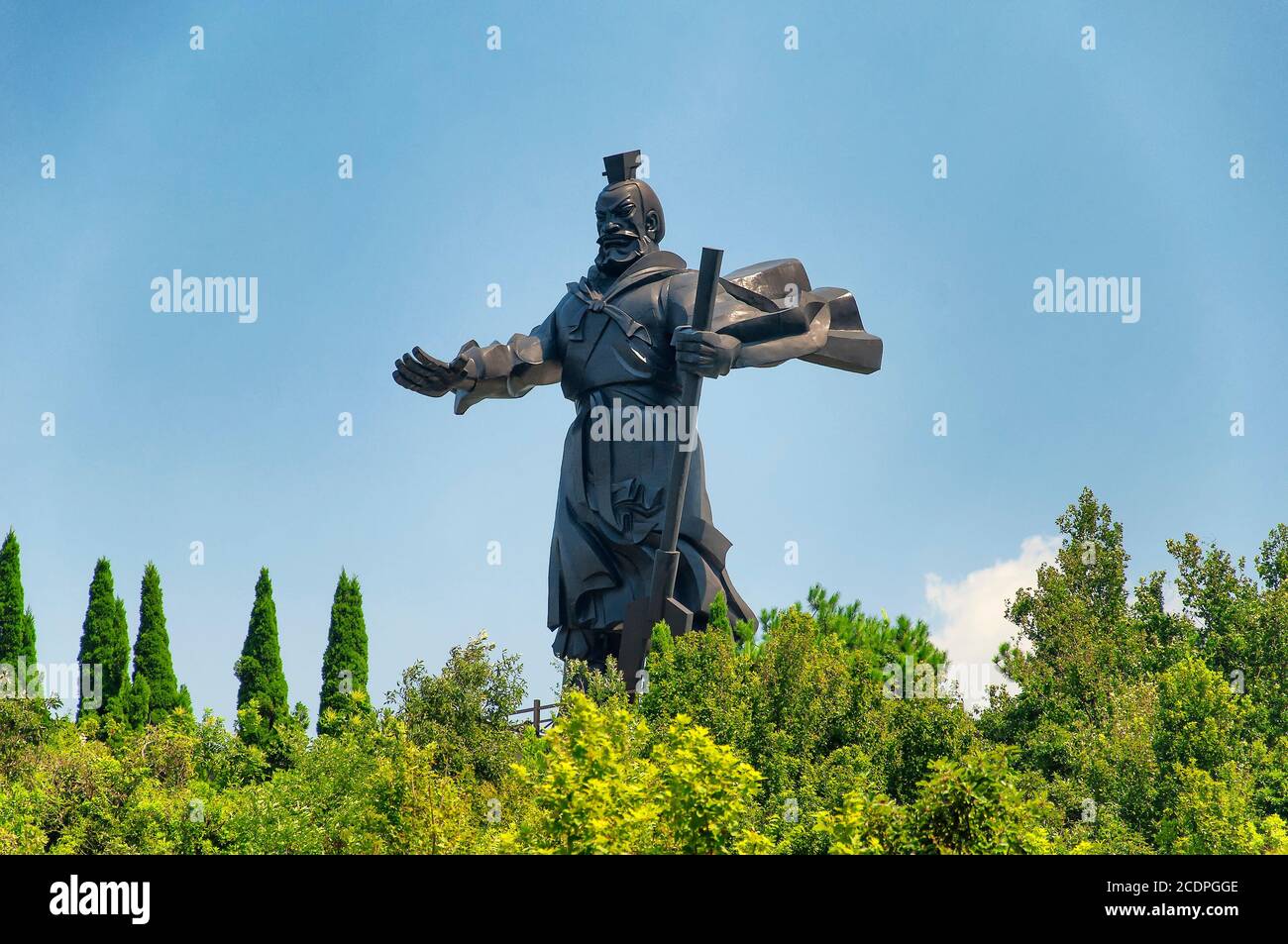 The landmark Yu the great statue rising above the hillside at Kuaiji