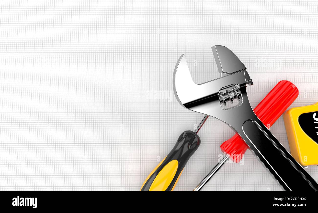 Work tools on blank sheet of paper Stock Photo - Alamy