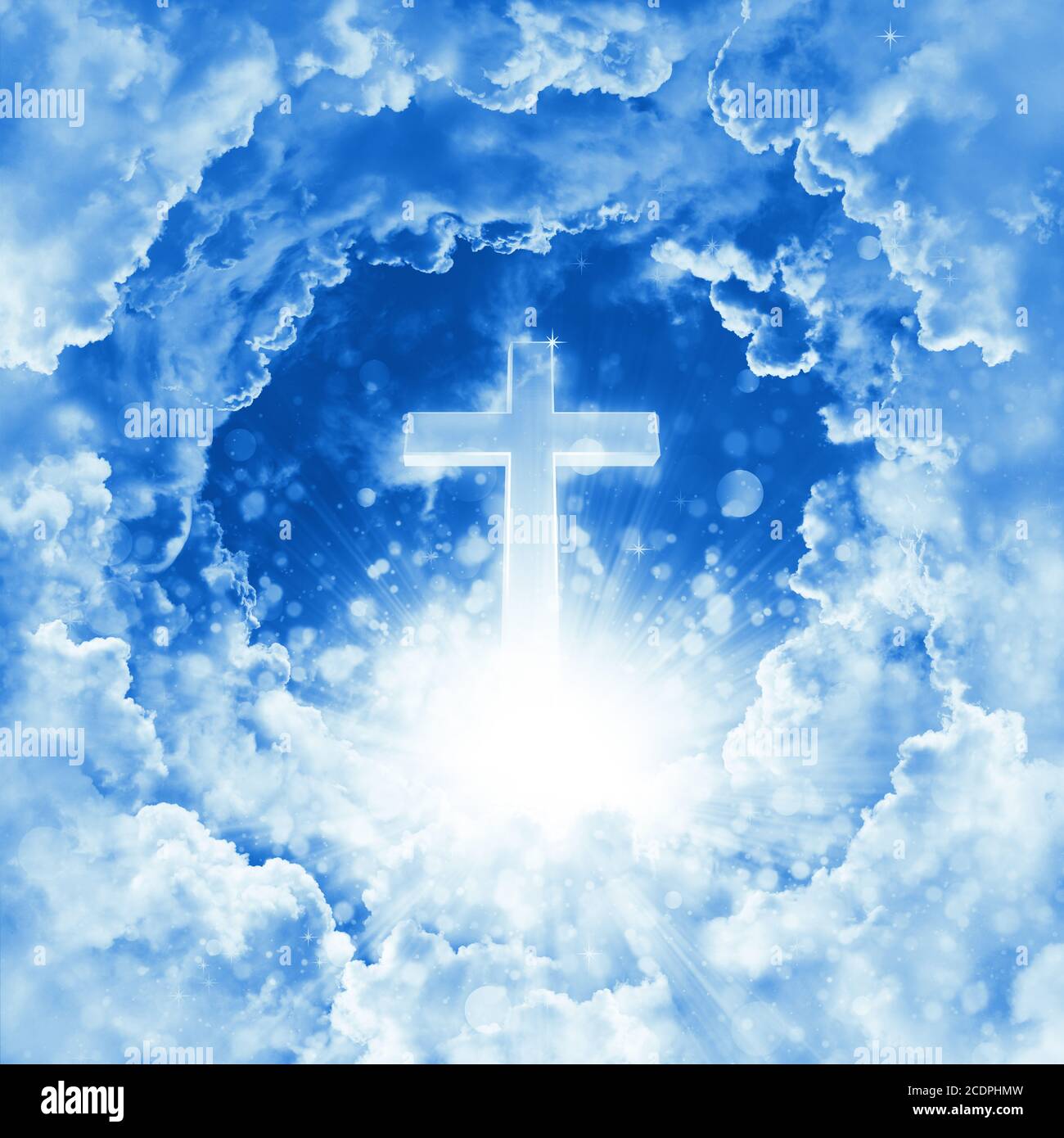 Concept of christian religion shining cross on the background of