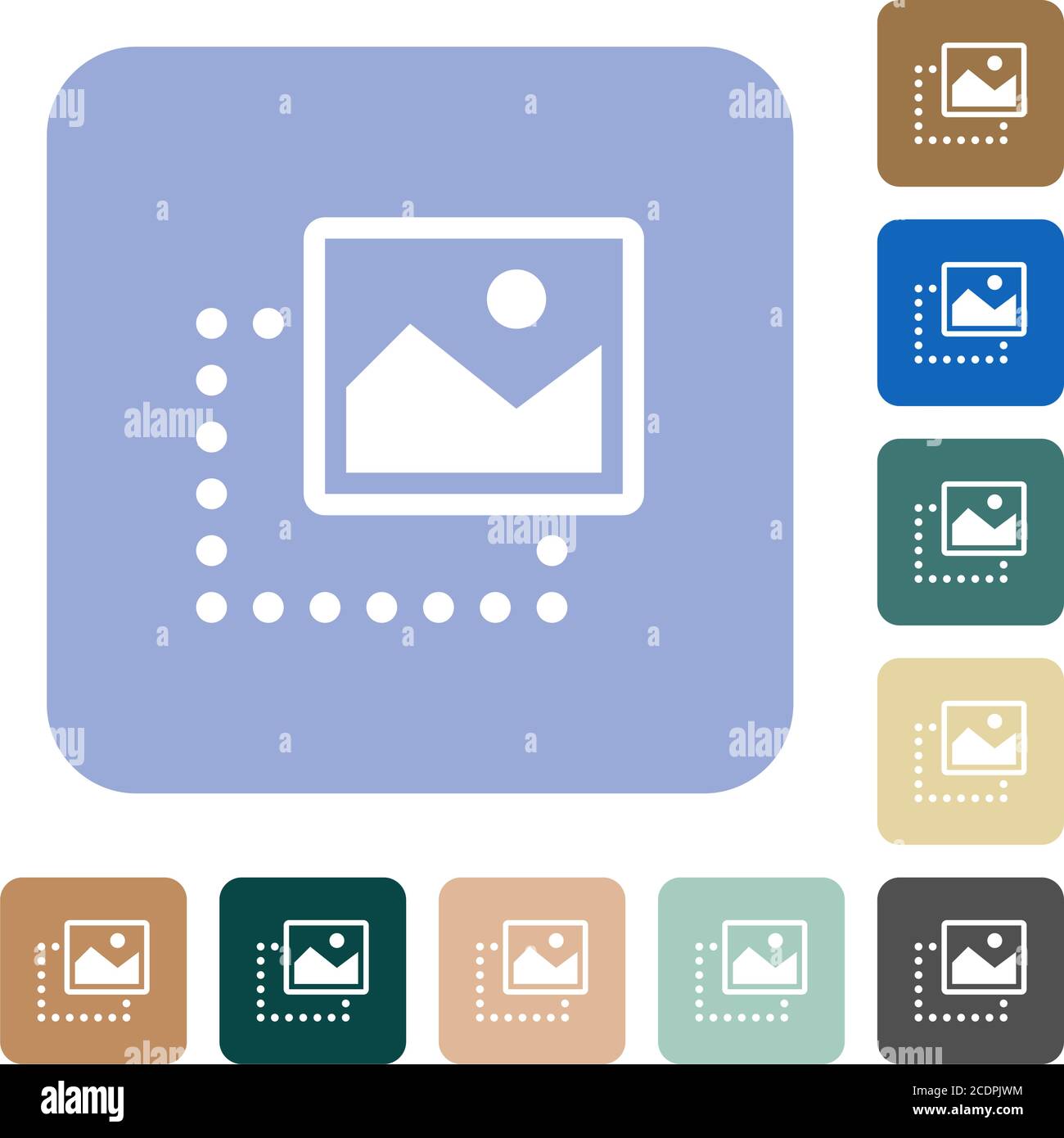 Drag image to top right white flat icons on color rounded square ...