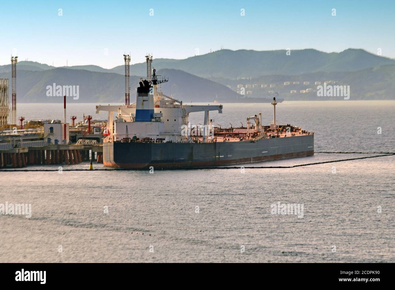 loading chemical tankers in the port Stock Photo