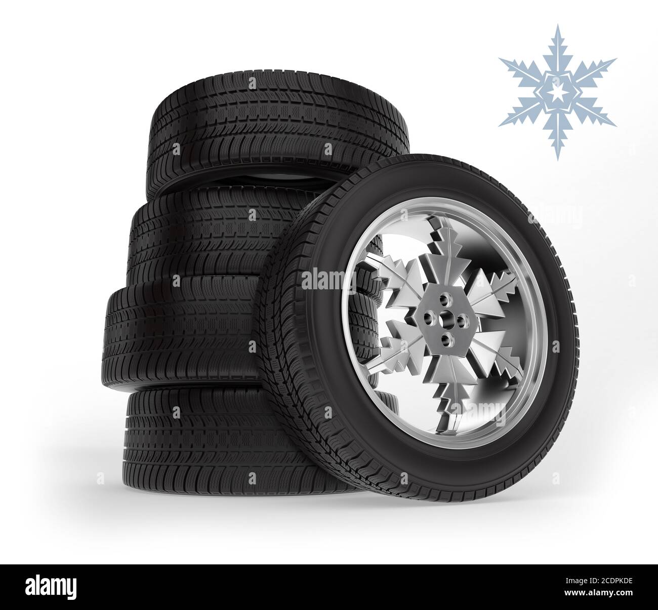 Set winter tire on the rim in the form of snowflakes. Car winter wheels