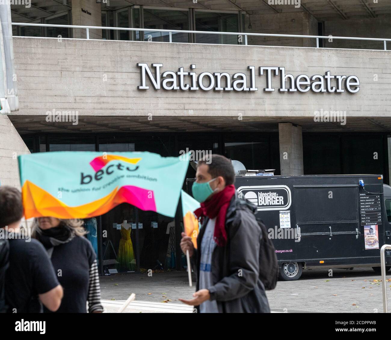 London 29th August 2020 Trade Union protest against redundancies in the arts held outside the National Theatre Credit: Ian Davidson/Alamy Live News Stock Photo