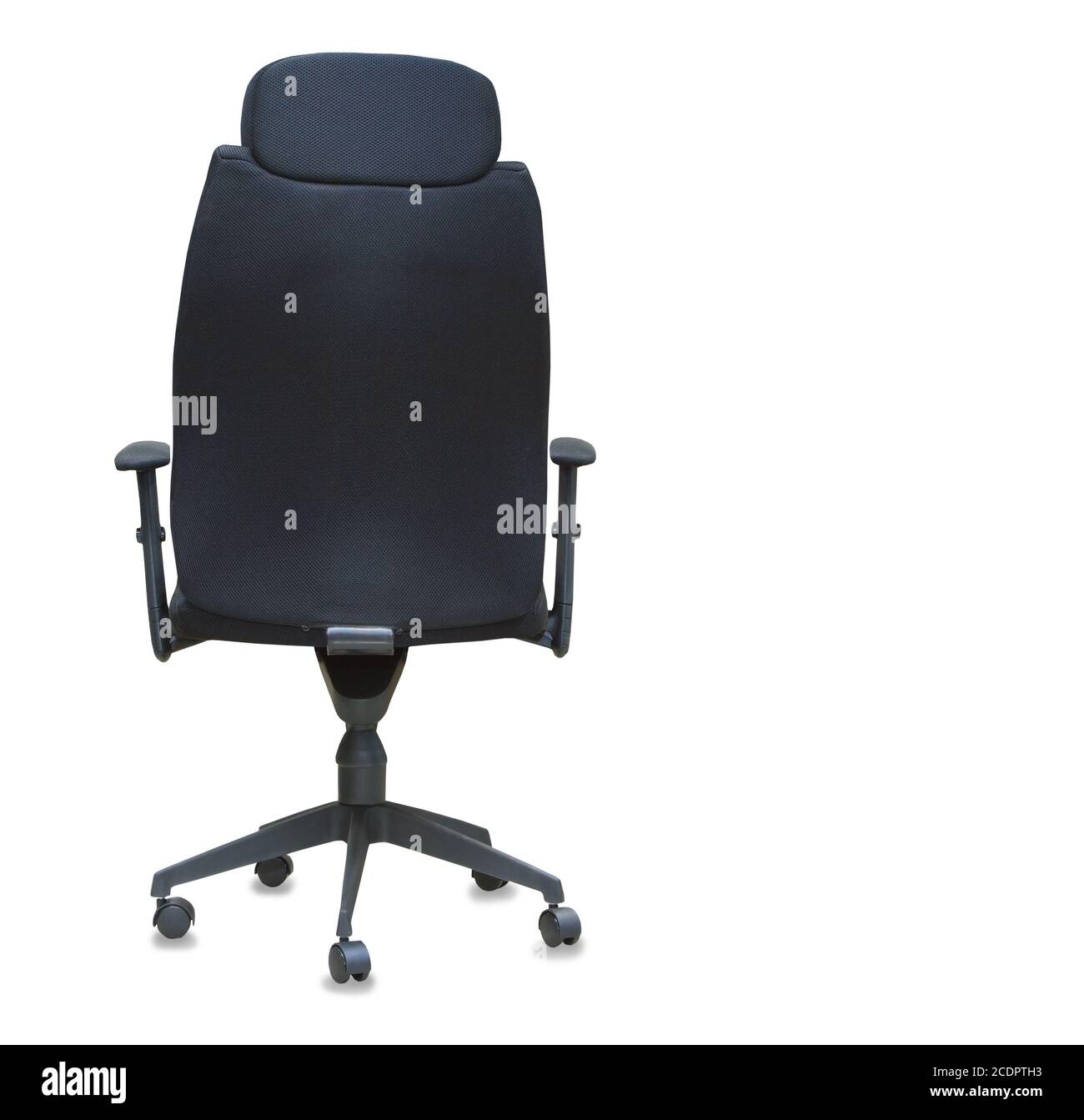 Back view of modern office chair from black cloth isolated over white Stock Photo