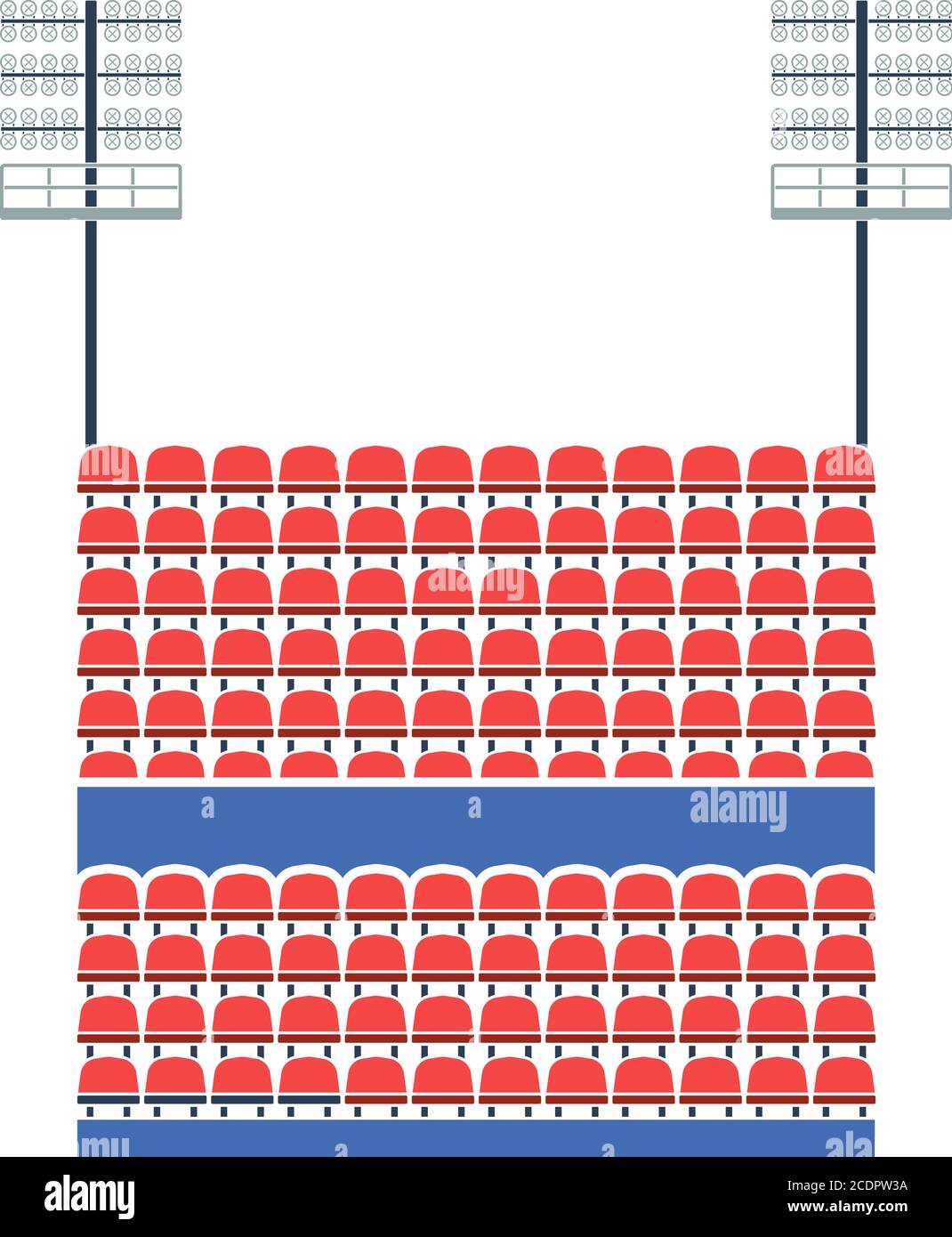 Stadium Tribune With Seats And Light Mast Icon. Flat Color Design. Vector Illustration. Stock Vector