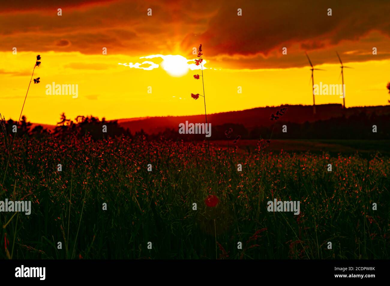 Rural Orange Sky Sunset Stock Photo